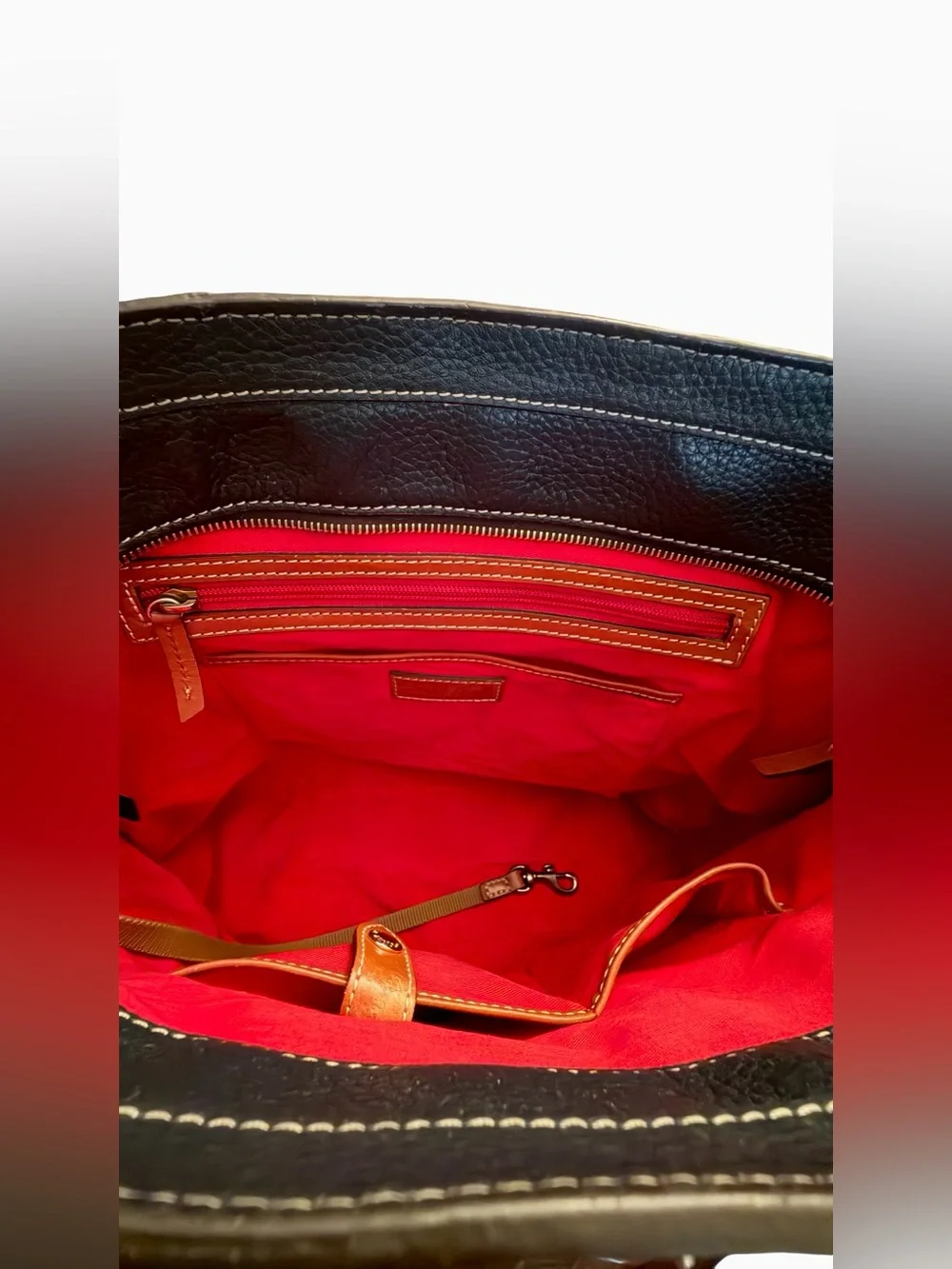 Dooney & Bourke Lexington 14" Shopper Dark Navy Tan Pebbled Leather Shoulder Bag - Picture 4 of 14